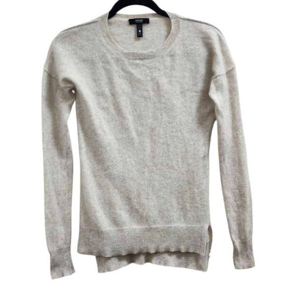 Aqua Cashmere High Low Crewneck Sweater, Light Grey Size XS - Picture 3 of 10